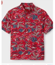 Duluth Trading BBQ Relaxed Fit Short Sleeve Shirt Men's XL Red w/ Hawaiian Print