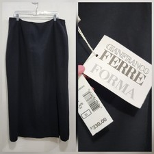 Gianfranco Ferre Forma Black Straight Maxi Skirt Zip Lined Italy NWT Size 20