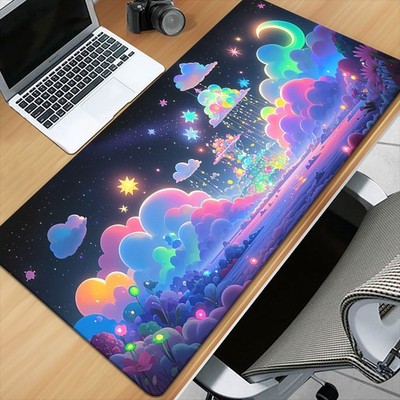 40*90cm1pc XXL Anime Space Table Mat, Pastel Nebula & Stars Design, Non-Slip Rub