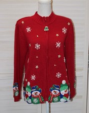 VTG Heirloom Collectibles Cardigan Small Christmas Winter Snowmen Snowflakes