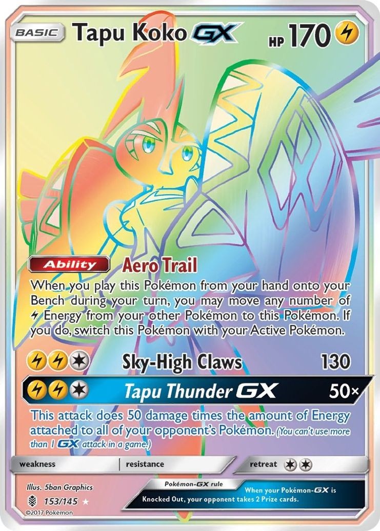 Tapu Koko GX - 153/145 - Pokemon Guardians Rising Sun & Moon Secret Rare Card NM