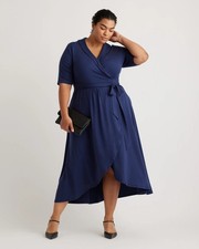 Quince Tencel Jersey Midi Wrap Dress Navy, Size XL NWT MSRP $148