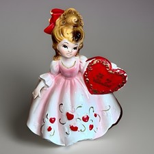 Estatuilla jardinera vintage Relpo "To My Valentine" corazón rojo shopper niña A1995