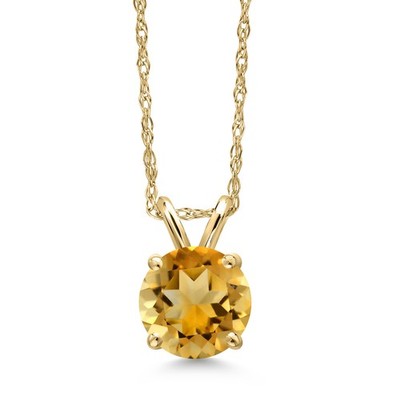 14K Yellow Gold Gemstone Birthstone Pendant Necklace for Women | Round 6MM |