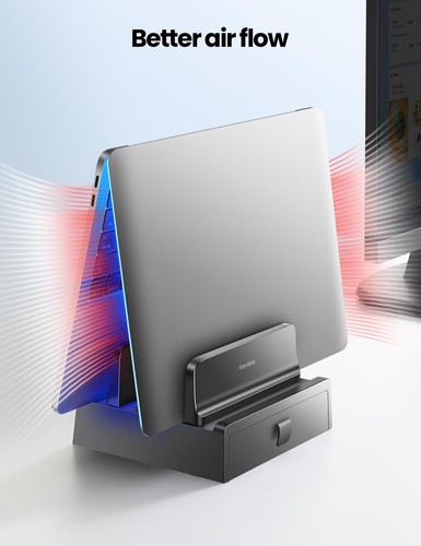 Support vertical pour ordinateur portable avec tiroir double fentes support plastique gain de place 4 en 1 - Photo 5/7