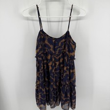 Urban Outfitters Navy Brown Abstract Sunburst Tiered Babydoll Mini Dress Small
