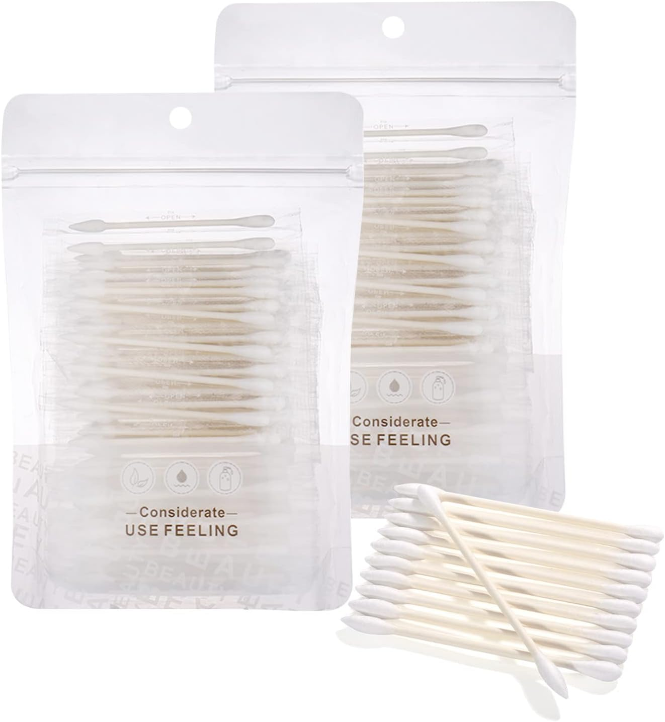 Cotton Swabs, Individually Wrapped Buds, Biodegradable Tip Applicator for Ear, B
