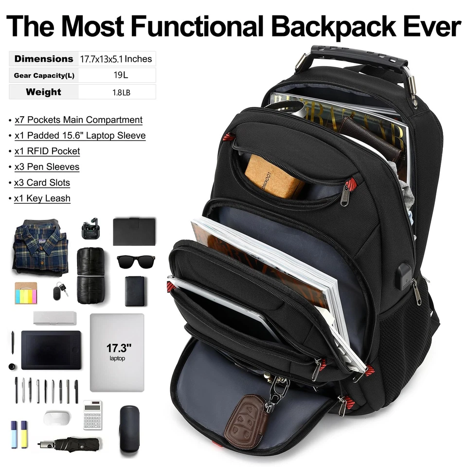Men's Laptop Backpack Black – 15.6" Waterproof USB Bag for Work & Travel - Image 4 of 4