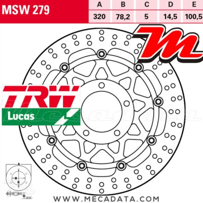 Disque de frein Avant TRW Lucas MSW 279 Triumph 955 Daytona (595N) 2005 - Photo 1/2