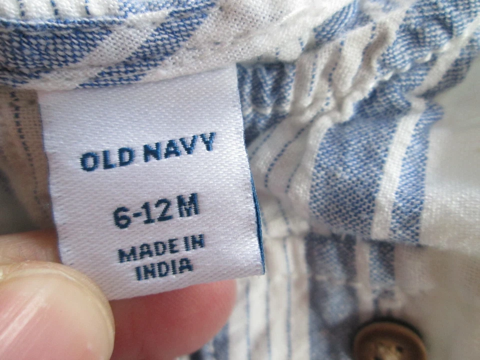 Lot 2 Old Navy Romper Jumpsuit Baby 6-12 Months Cotton Linen Blue Green Shortall - Image 3 of 4