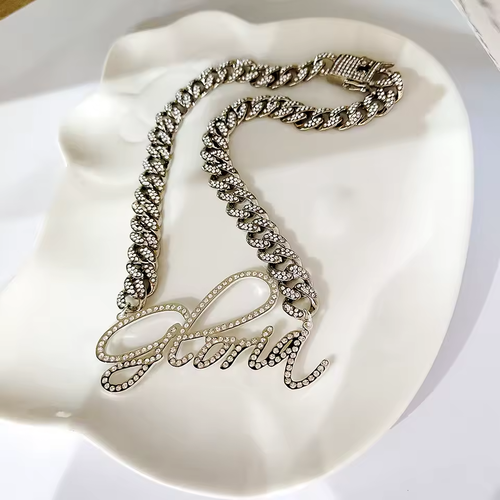 Customized Name Zirconia Letters Jewelry Women Men Silver Gold Stainless Steel - Picture 2 of 6