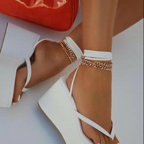 Women's Lace Up Strappy Platform Sandals Open Toe Ankle Strap Flat Beach Shoes - Picture 7 of 11