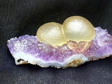 BEAUTIFUL YELLOW FLOURITE TWINS BALL ON AMETHYST BASE SPECIMEN #014