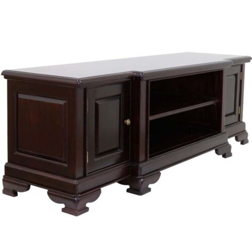 Solid Mahogany Wood 2 Door TV Cabinet With Shelves Antique Colonial Style - Picture 3 of 12