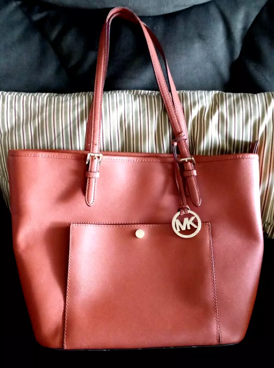 Michael Kors Jet Set Leather Burnt Orange Front Pocket Tote Shoulder Bag