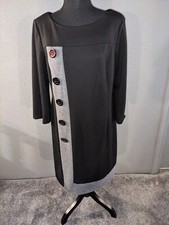Women's NWOT GNW Black&Gray 3/4 Sleeve Stretch Pull On Knee Length Dress TgSz 12