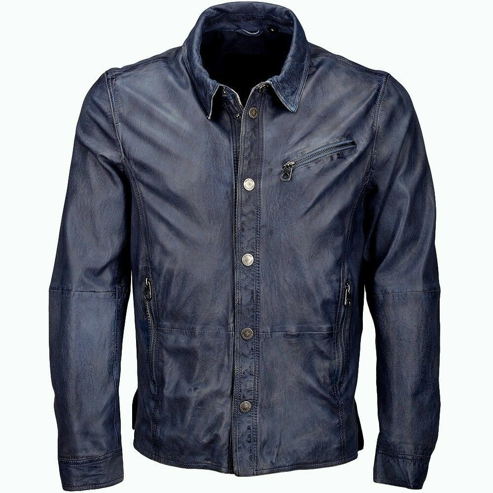 Masculine Edge Design Stretchy Mens Denim bluee Real Leather Western Shirt Masculine Edge Design Stretchy Mens Denim bluee Real Leather Western Shirt