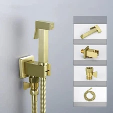 Toilet Shattaf Hand Held Bidet Sprayer Solid Brass Brushed Gold Shower Kit 4PCS