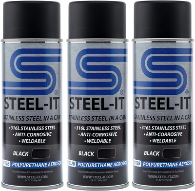 Steel-it 1012D Black Polyurethane Stainless Steel Spray 12oz Can Pack of 3