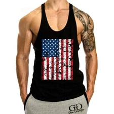 Men's GYM Sports Muscle Training Thin Belt Tank Top American Flag Tank Top