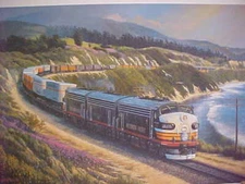 Railroad Art, Winfield,"SP Black Widows on the Coastline"18X24, s/n (7342)