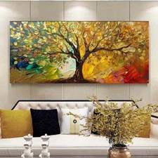 Pure Abstract Handpainted Oil Painting On Canvas Lucky tree Golden Livine room