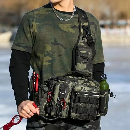 Sac à Dos de Pêche à la Mouche Noir avec Porte-Canne Intégré Rangement Pratique - Photo 12/16