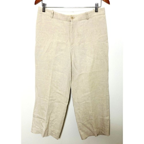 Gap Linen Khaki Wide Cropped Capri Pants Lightweight & Breathable Sz 6