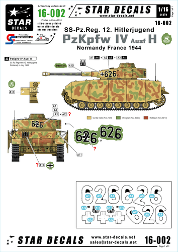 Star Decals 16-002, PzKpfw IV Ausf. H -SS-Pz.Reg. 12 HJ. HJ - Hitlerjugend, 1:16 - 第 1/1 張圖片