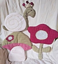 Baby Martex Blossom 3 Piece Wall Hanging Snail Flower Mushroom Pink Green Plaid