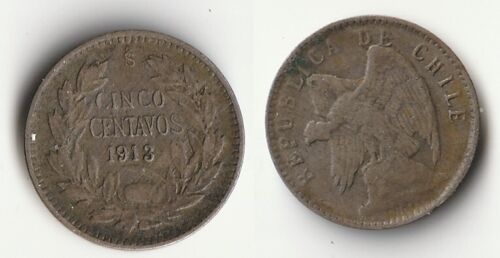 1913 Chile 5 centavos silver coin