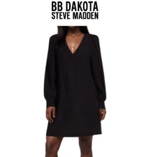 NWT BB Dakota X Steve Madden Ruston Long Sleeve V-Neck Shift Minidress Black S