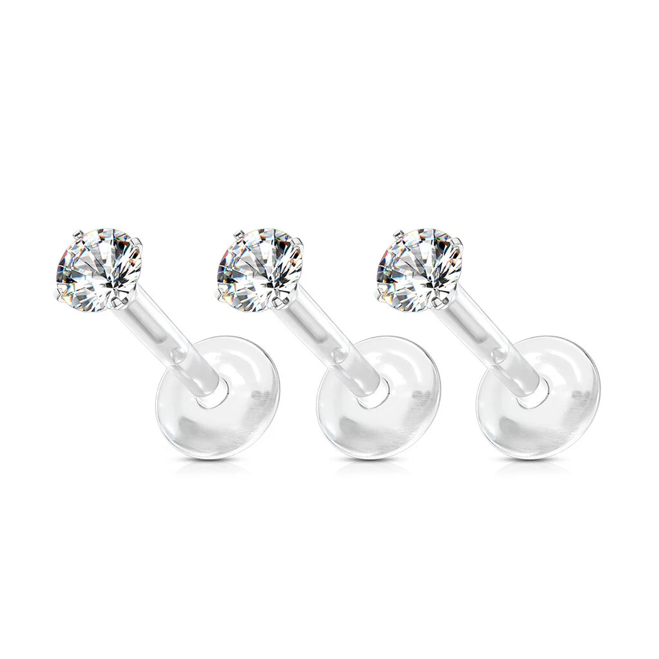 Conjunto de 10 pinos CZ Bio Flex cartilagem hélice Labret MonroeTragus 16G - Imagem 2 de 3