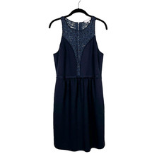 Rebecca Taylor Dress Size 6 Black Lace Panel Ponte Fit Flare Sleeveless Classic