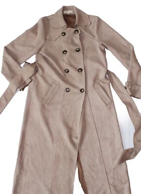ANTHROPOLOGIE SOLITAIRE Boho Tan Faux Suede Wrap Trench Coat Size