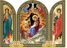 Wooden Nativity of Christ Triptych Icon Byzantine Style Christmas Gift 6 1/4 In