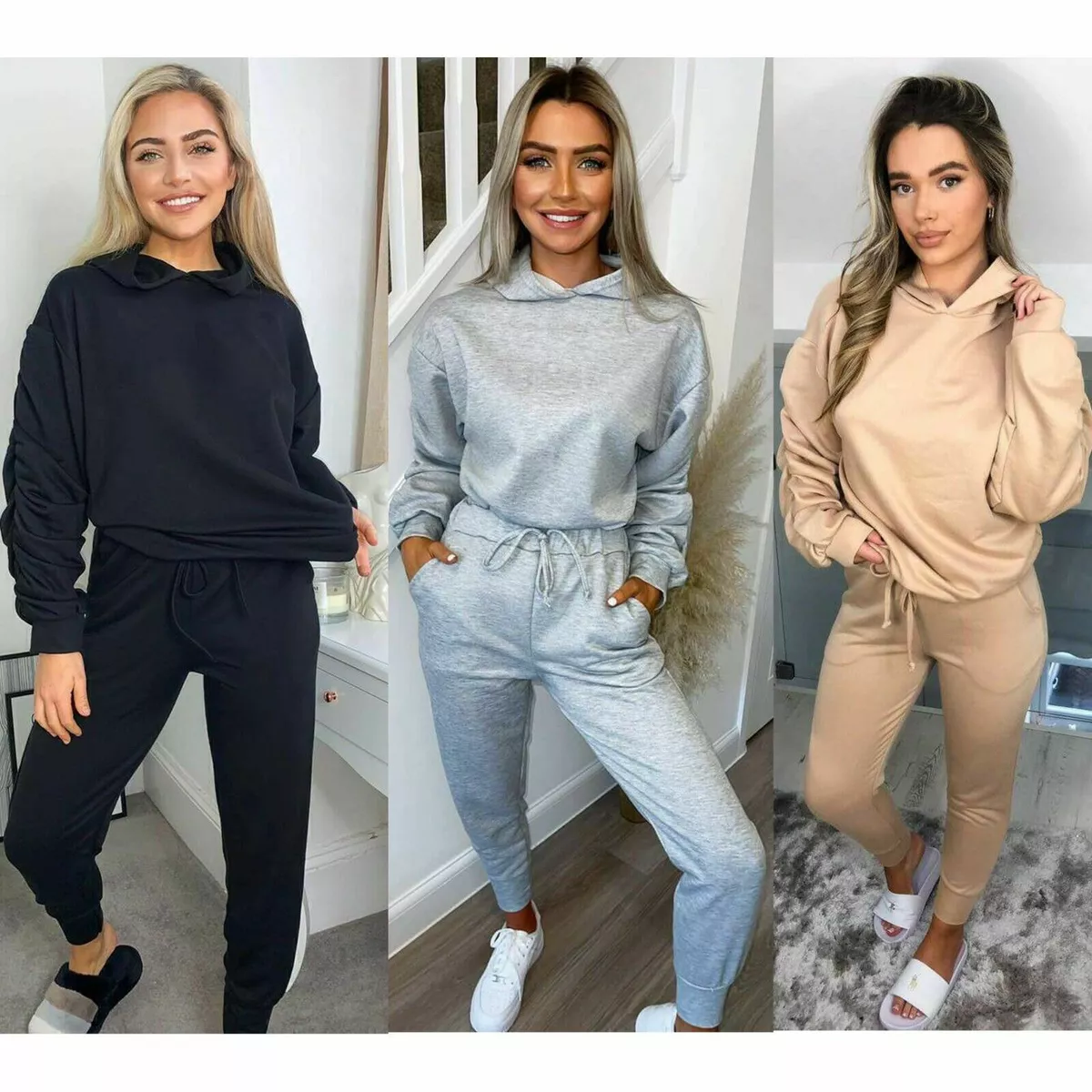 Ladies Lounge Wear Hooded 2 Piece Co Ord Jogging Bottoms Womens Tracksuit  Set