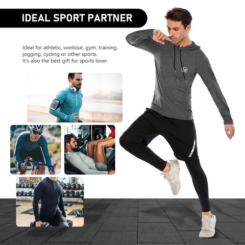 Maglia funzionale uomo manica lunga con cappuccio running hoodie fitness longsleeve - Foto 7 di 21