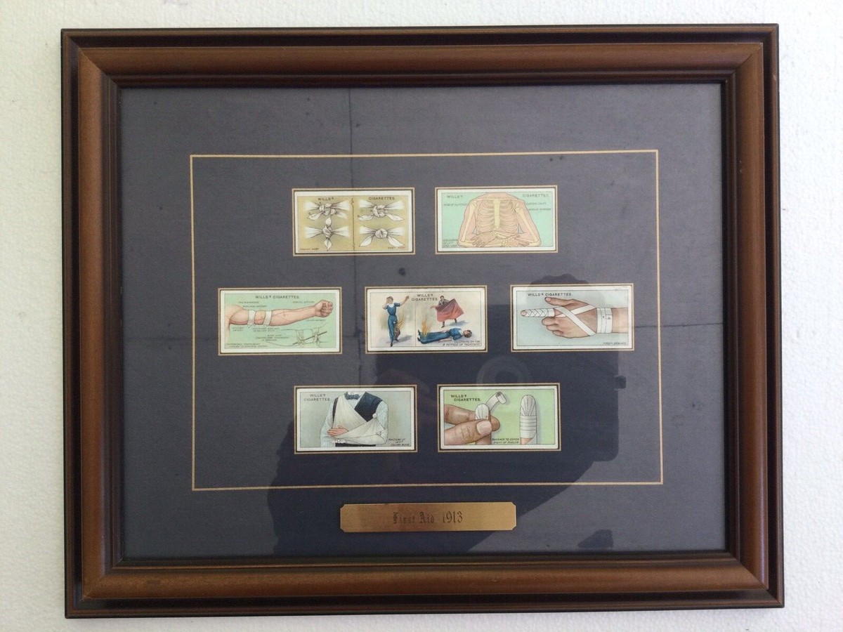 wills cigarette cards framed FRAMED 1913 WILLS FIRST AID 109 YEAR OLD ORIGINAL BRITISH TOBACCO CARDS