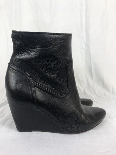 MINT RARE FRYE 10M Wedge Pointy Toe Zip Mid Calf Black Leather Ankle Boots BX