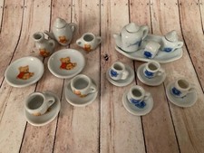 Mini Children  s Porcelain Tea Sets--Vtg Teddy Bear  Blue Flower--25 pieces