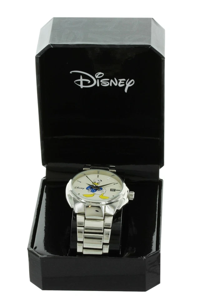 Reloj para hombre Disney Pato Donald con esfera color crema con fecha metal tono plata Foto 4 de 4