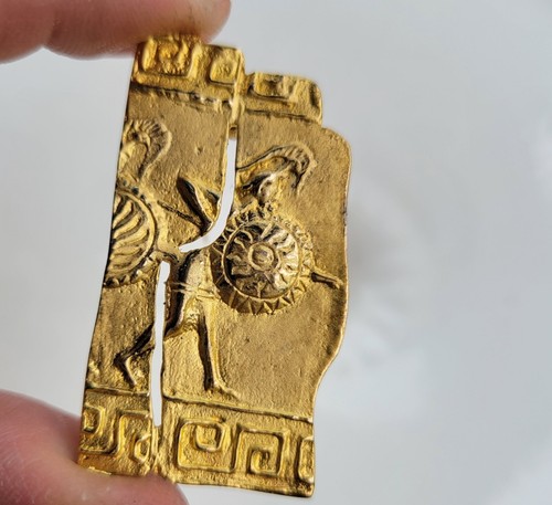 Nuovo~Spilla Ciondolo Guerriero Falange Greco Motivo Chiave Placcato Oro Argento 835 Combo