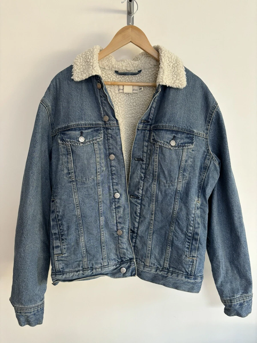 H&m denim jacket with fur cheap