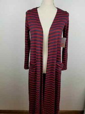 LuLaRoe Sarah Cardigan Sweater, Size XS NWT Geometric Striped Red Blue GOOB