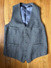 Vintage Wool Tweed Vest Grey waistcoat size 40 ralph lauren harris