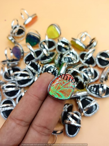 Dichoric Glass Gemstone 925 Sterling Silver Plated Wholesale Lot Ethnic Rings - Picture 5 of 7