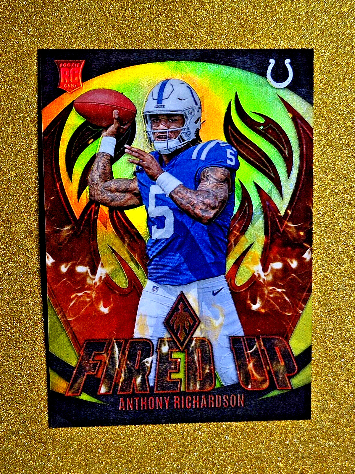 Anthony Richardson 2023 Panini Phoenix Fired Up Yellow Prizm RC /50 MINT #FU-6