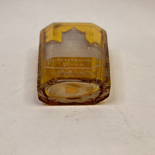 Antique Bohemian Yellow Cut to Clear Flat Spa Water Glass POWDER TOWER PRAGUE - Picture 5 of 5