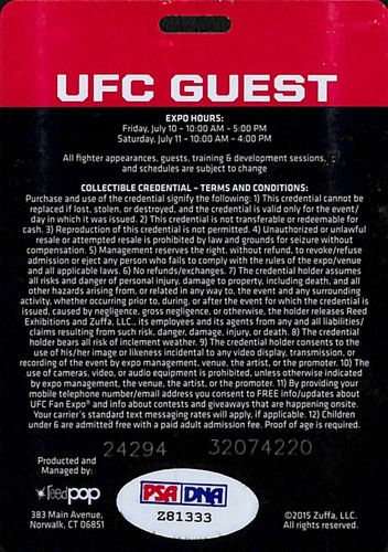 Don Frye Signed Personally Owned 2015 UFC Fan Expo Ticket Guest Pass PSA/DNA COA - Picture 8 of 24